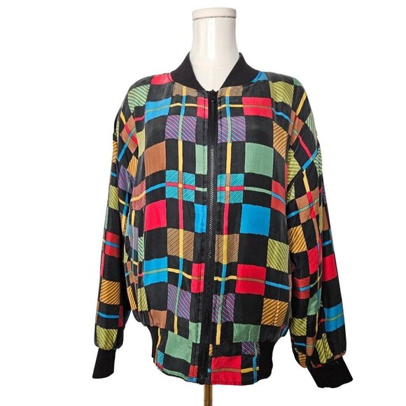 Carol Horn Vintage 80's Medium Oversized Boho Silk Patchwork Bomber Jacket - Picture 1 of 11